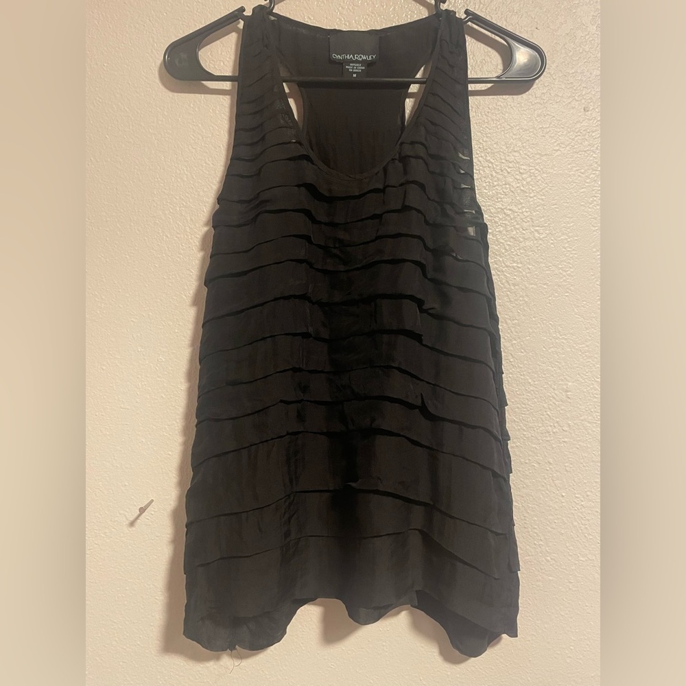 Black Cynthia Rowley Tiered Racerback Silk Tank - Picture 1 of 2